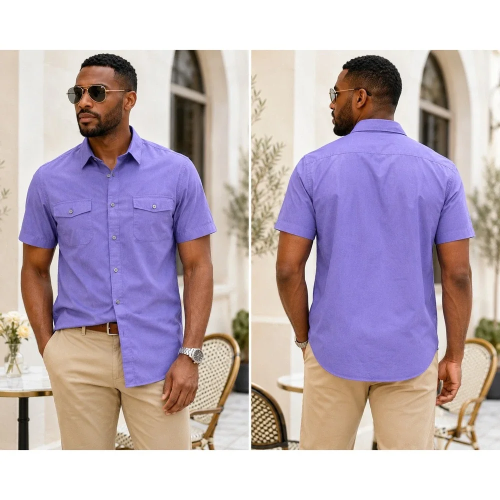 Business Casual Cotton Button Shirt Purple Men's Large‎ Banana Republic